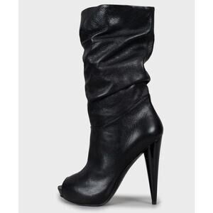 NWOB Alexander McQueen Black Leather Open-Toe Boots Sz.37